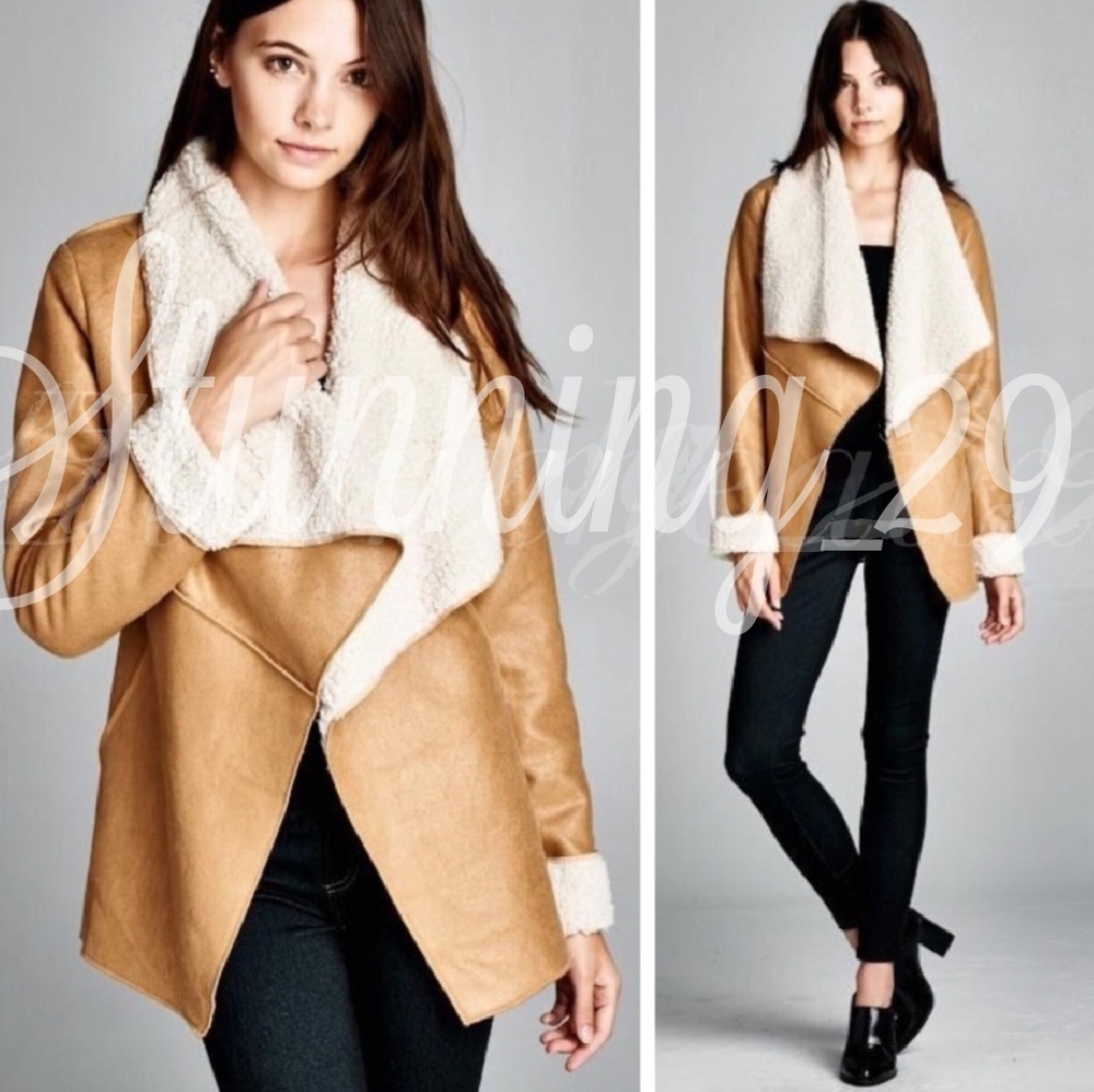 🆕️CAMEL/TAN SUEDE  SHEARLING LAPEL COAT